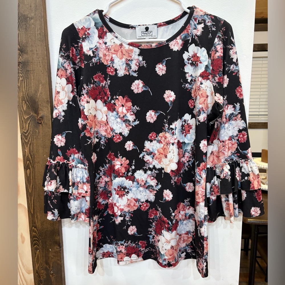 Dainty Jewells Floral Long Sleeve Top - Black and Pink